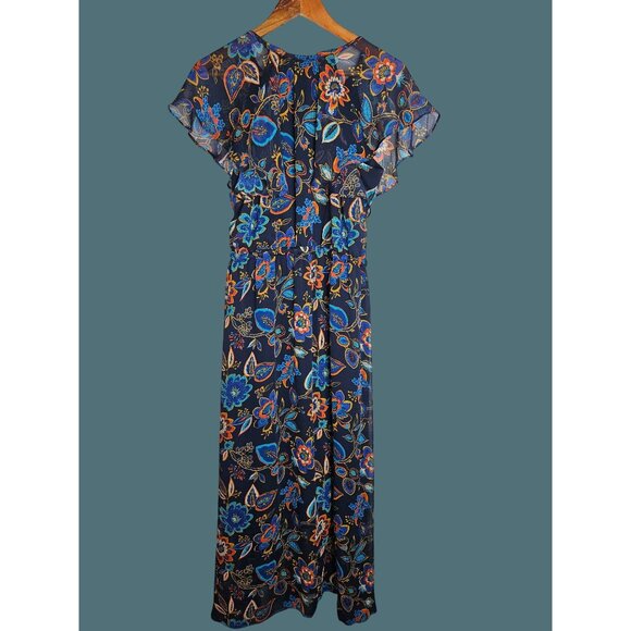 A New Day Navy Floral Sheer Flutter Sleeves Lightweight Flowy Maxi Dress Size L - Picture 4 of 12